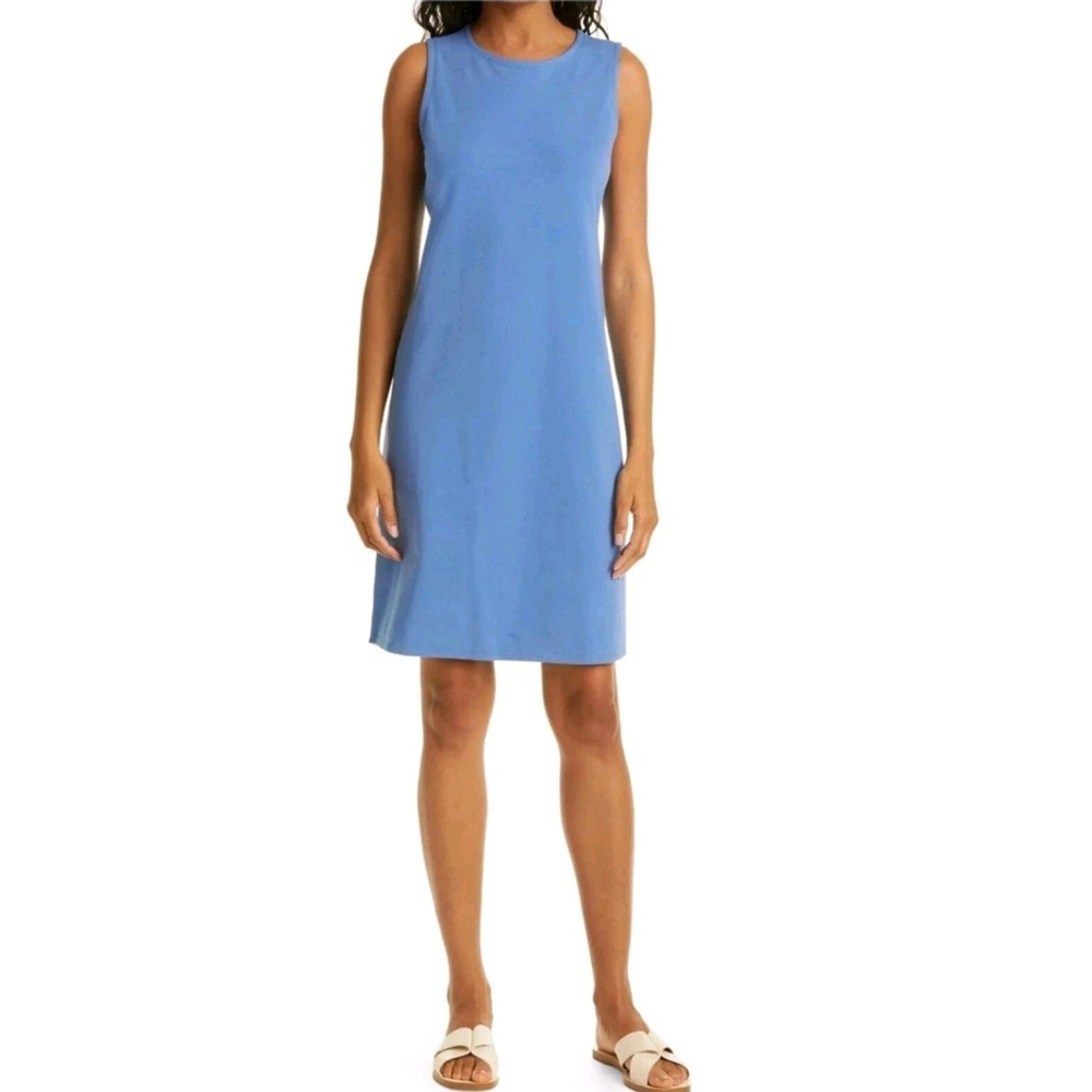 168$ Eileen Fisher Women's Organic Cotton Crew Neck Dress Blue Small Sleeveless.